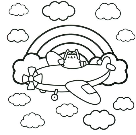 Pusheen in the plane coloring page